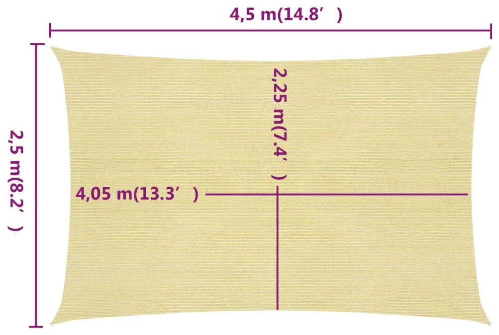 vidaXL Πανί Σκίασης Μπεζ 2,5 x 4,5 μ. από HDPE 160 γρ./μ²