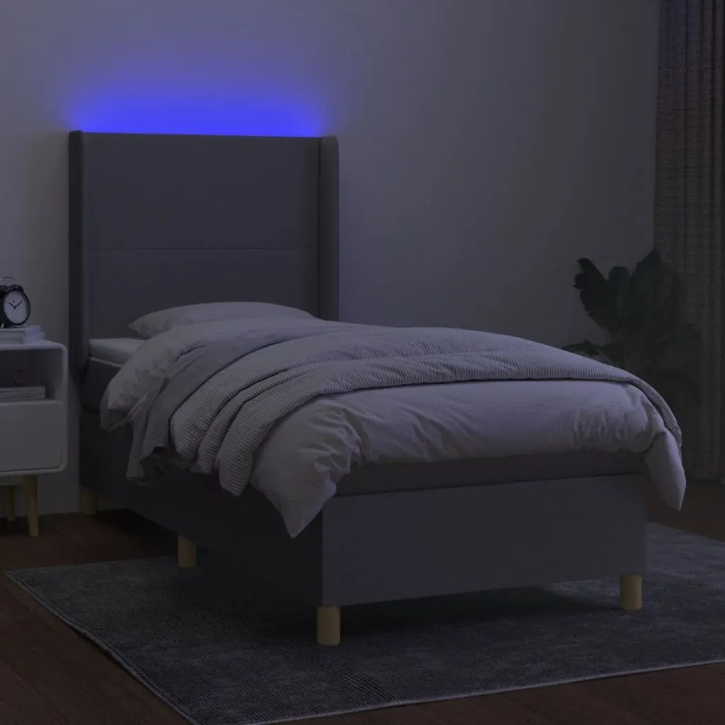 Κρεβάτι Boxspring με Στρώμα &amp; LED Αν.Γκρι 100x200εκ. Υφασμάτινο - Γκρι