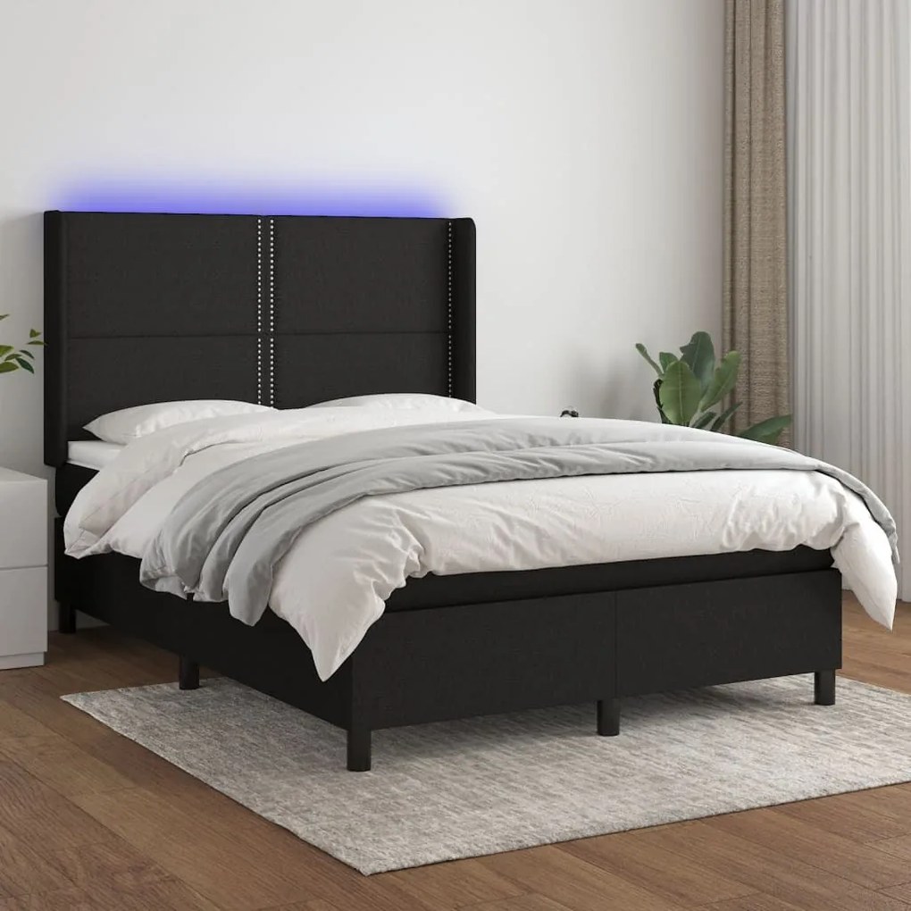 ΚΡΕΒΑΤΙ BOXSPRING ΜΕ ΣΤΡΩΜΑ &amp; LED ΜΑΥΡΟ 140X190 ΕΚ. ΥΦΑΣΜΑΤΙΝΟ 3138231