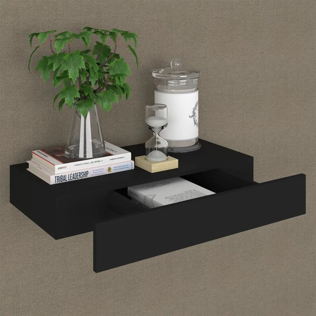 Ράφι Τοίχου με Συρτάρι Μαύρο 48 x 25 x 8 εκ. από MDF 288205