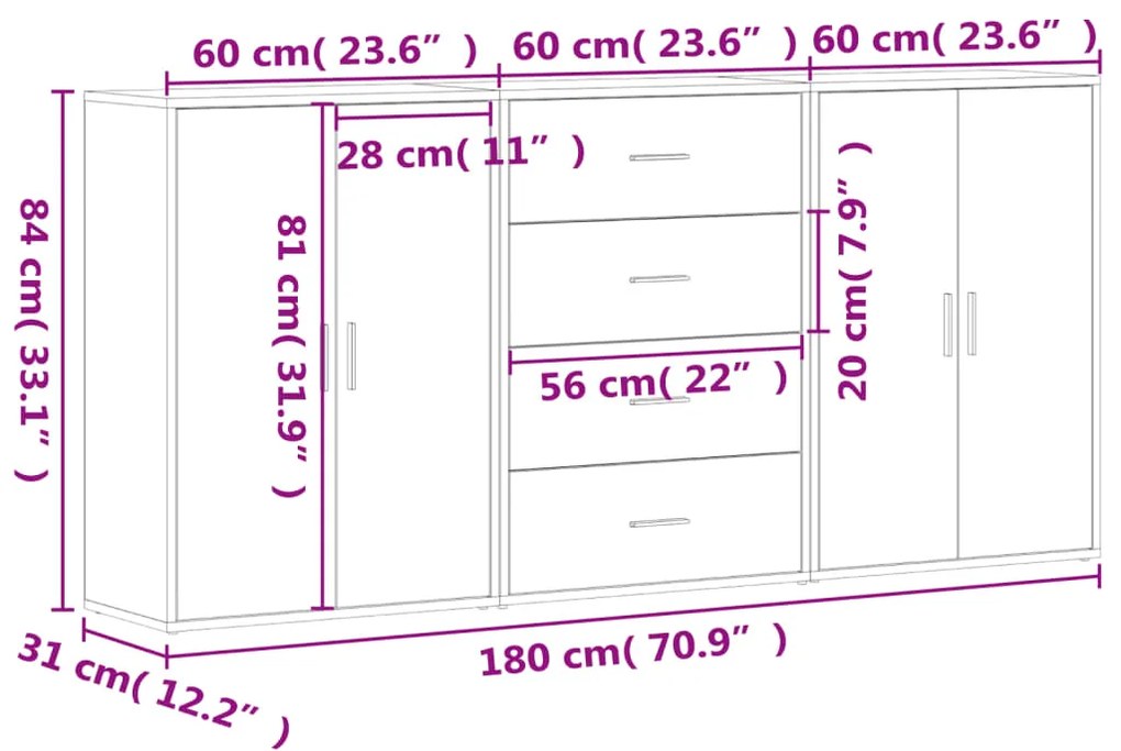 ΒΟΗΘΗΤΙΚΑ ΝΤΟΥΛΑΠΙΑ 3 ΤΕΜ. SONOMA ΔΡΥΣ 60X31X84 ΕΚ. ΕΠΕΞ. ΞΥΛΟ 3276576