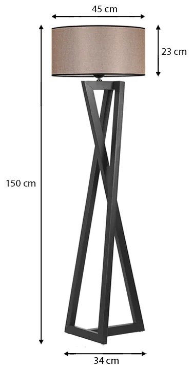 Φωτιστικό δαπέδου Grace Megapap ξύλο/ύφασμα χρώμα μαύρο - μόκα 45x45x150εκ.