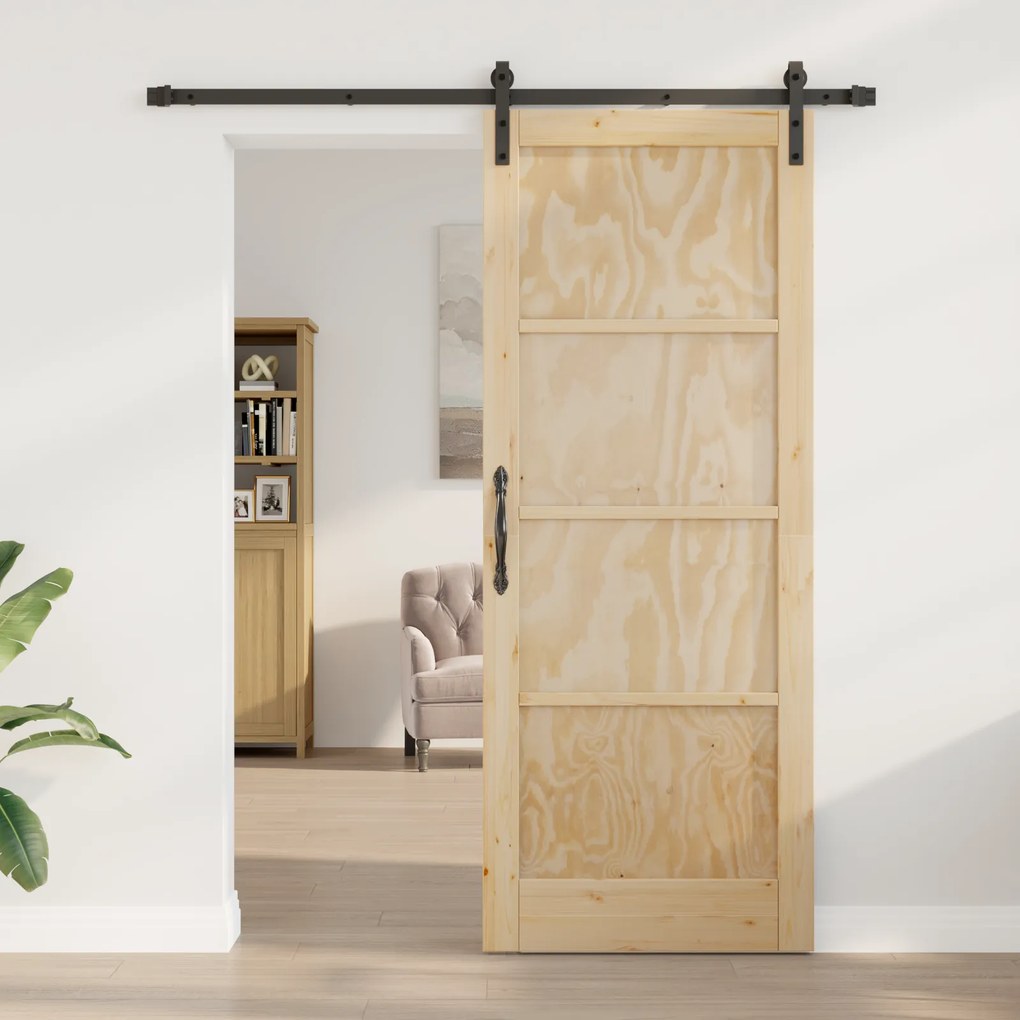 vidaXL Συρόμενη Πόρτα με Σετ Μηχανισμού 83x211 cm από Ξύλο Πεύκο