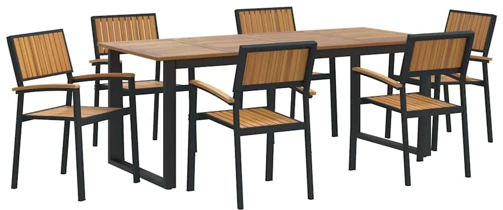 vidaXL Σετ Γευμάτων 7 Τεμαχίων για Κήπο με Μαύρο Σίδερο και Στερεό Ξύλο Ακακίας