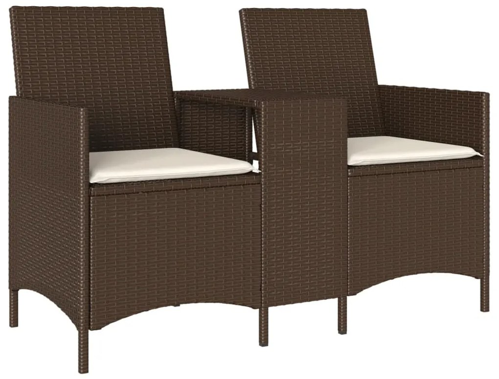 vidaXL Καναπές Κήπου Διθέσιος Καφέ Συνθ. Ρατάν με Τραπέζι/Μαξιλάρια