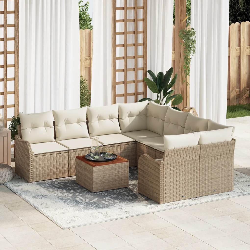 vidaXL Σετ Καναπέ Κήπου 9 pcs Beige, λευκό Μεγάλο Ρατάν