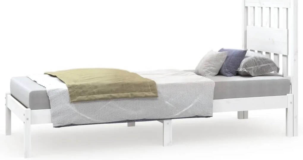 vidaXL Πλαίσιο Κρεβατιού Λευκό 75x190εκ Μασίφ Ξύλο Πεύκου Small Single