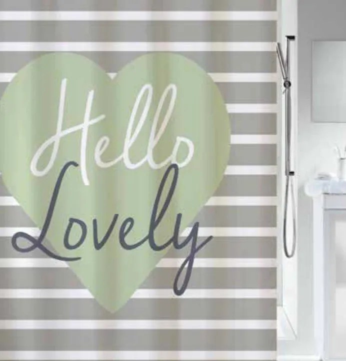 My Bath Κουρτίνα Μπάνιου Υφασμάτινη Hello Lovely Γκρι 180x180