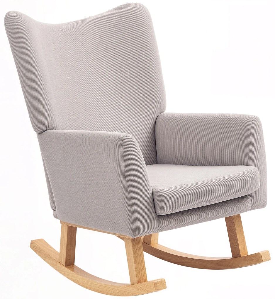 HOMCOM Κουνιστή πολυθρόνα σε ρετρό στυλ, κάλυμμα από κοτλέ, ξύλο καουτσούκ, γέμισμα αφρού, ψηλή πλάτη, πολυθρόνα με μαξιλάρι, Ανοιχτό γκρι