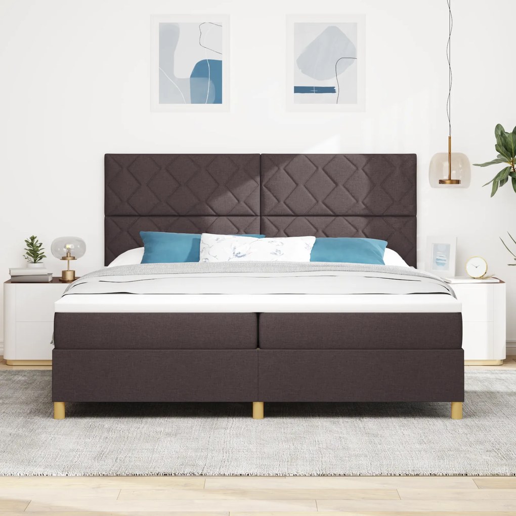 vidaXL Κρεβάτι τύπου Box Spring με Στρώμα & LED Σκούρο Καφέ 200x200 cm Ύφασμα