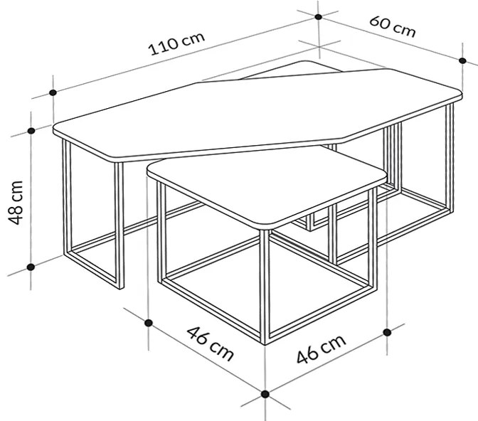 ΤΡΑΠΕΖΑΚΙ ΣΑΛΟΝΙΟΥ ΣΕΤ 3 ΤΜΧ. NESTY MEGAPAP ΧΡΩΜΑ SAPHHIRE OAK - ΓΚΡΙ ΡΕΤΡΟ - ΛΕΥΚΟ ΕΦΕ ΜΑΡΜΑΡΟΥ 110X60X48ΕΚ.