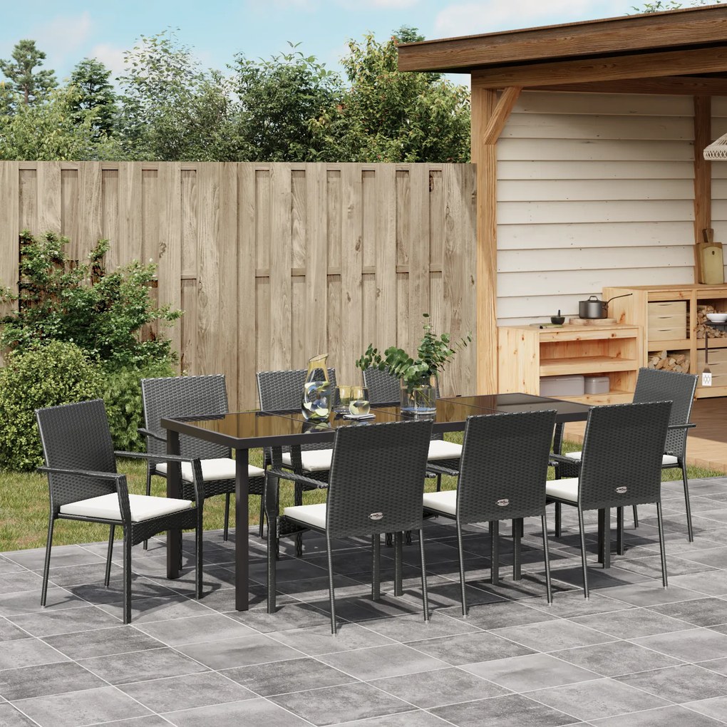 vidaXL Σετ Τραπεζαρίας Κήπου 9 pcs Μαύρο 200 x 80 x 73 εκ PE Ρατάν