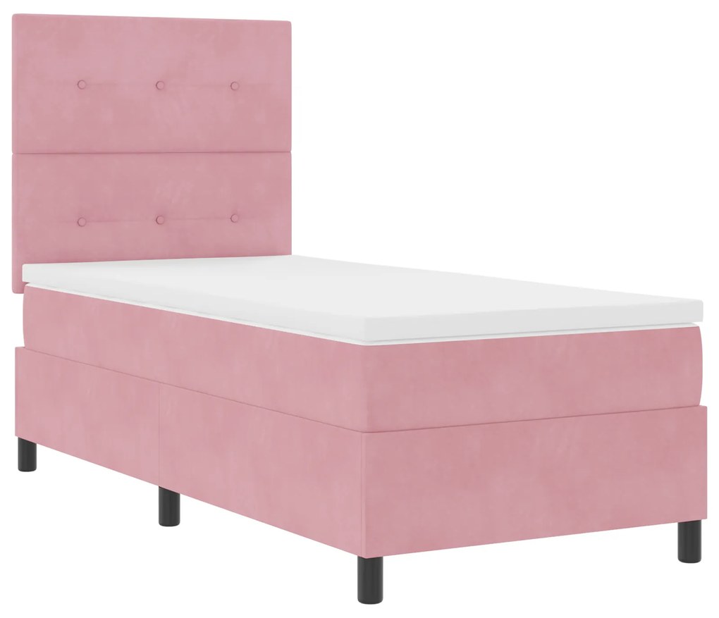 vidaXL Κρεβάτι Box Spring με Στρώμα & LED Ροζ 90x190 cm Βελούδο