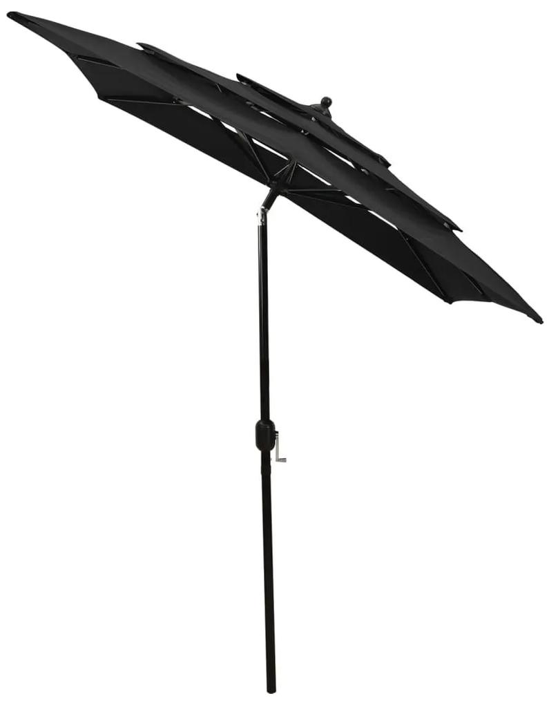 Ομπρέλα 3 Επιπέδων Μαύρη 2 x 2 μ. με Ιστό Αλουμινίου - Μαύρο
