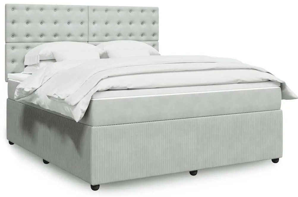 vidaXL Κρεβάτι Boxspring με Στρώμα Ανοιχτό Γκρι 180x200 εκ. Βελούδινο