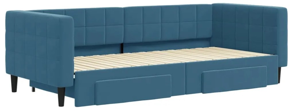 vidaXL Καναπές Κρεβάτι Συρόμενος Μπλε 90x200 εκ. Βελούδινος &amp; Συρτάρια