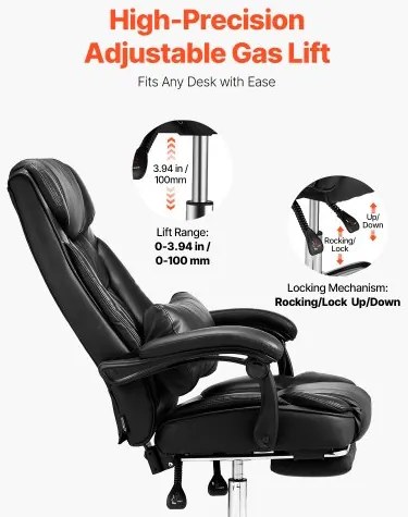 VEVOR Executive Chair High Back Office Chair with Footrest Lumbar Pillow Black