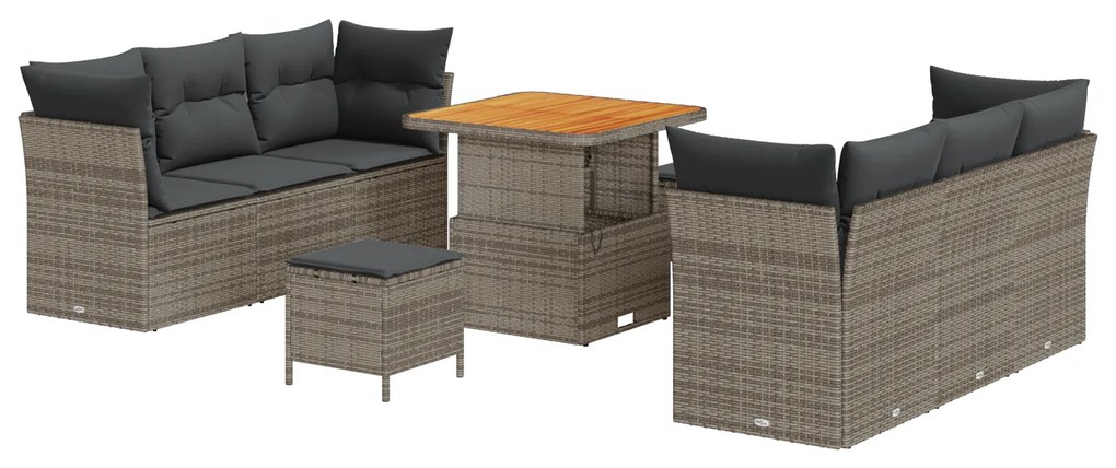 vidaXL Σετ Καναπέ Κήπου με μαξιλάρι 9 pcs Γκρι 80 x 80 x 71 cm