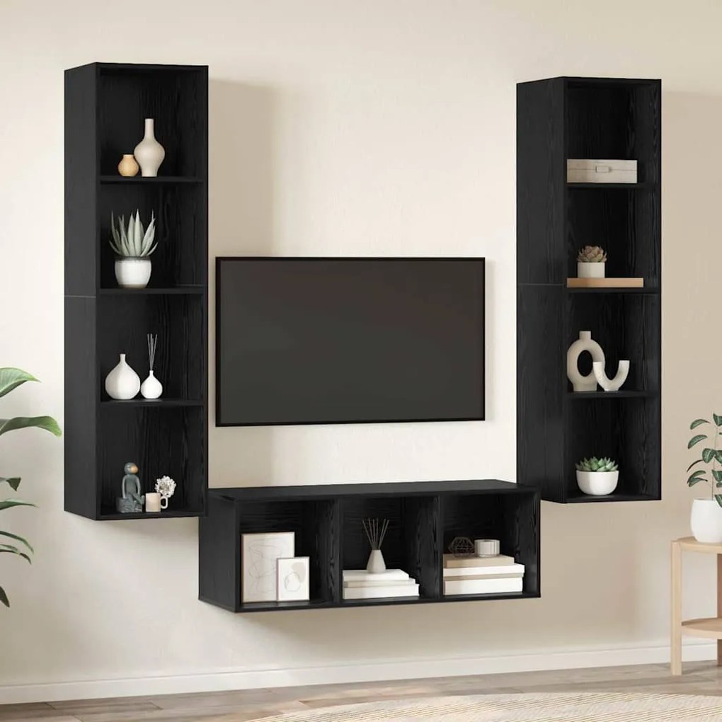 vidaXL Σετ Τηλεοπτικού Κάδου 3 pcs Μαύρη δρυς 37 x 37 x 142.5 εκ