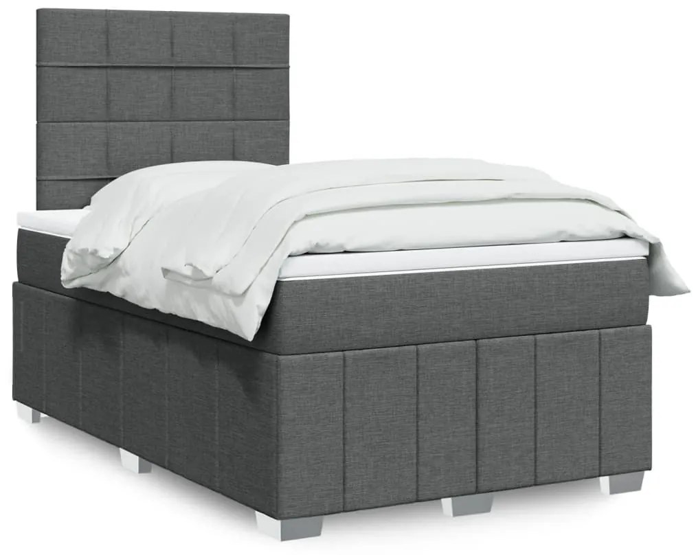 Κρεβάτι Boxspring με Στρώμα Σκούρο Γκρι 120x200 εκ. Υφασμάτινο - Γκρι