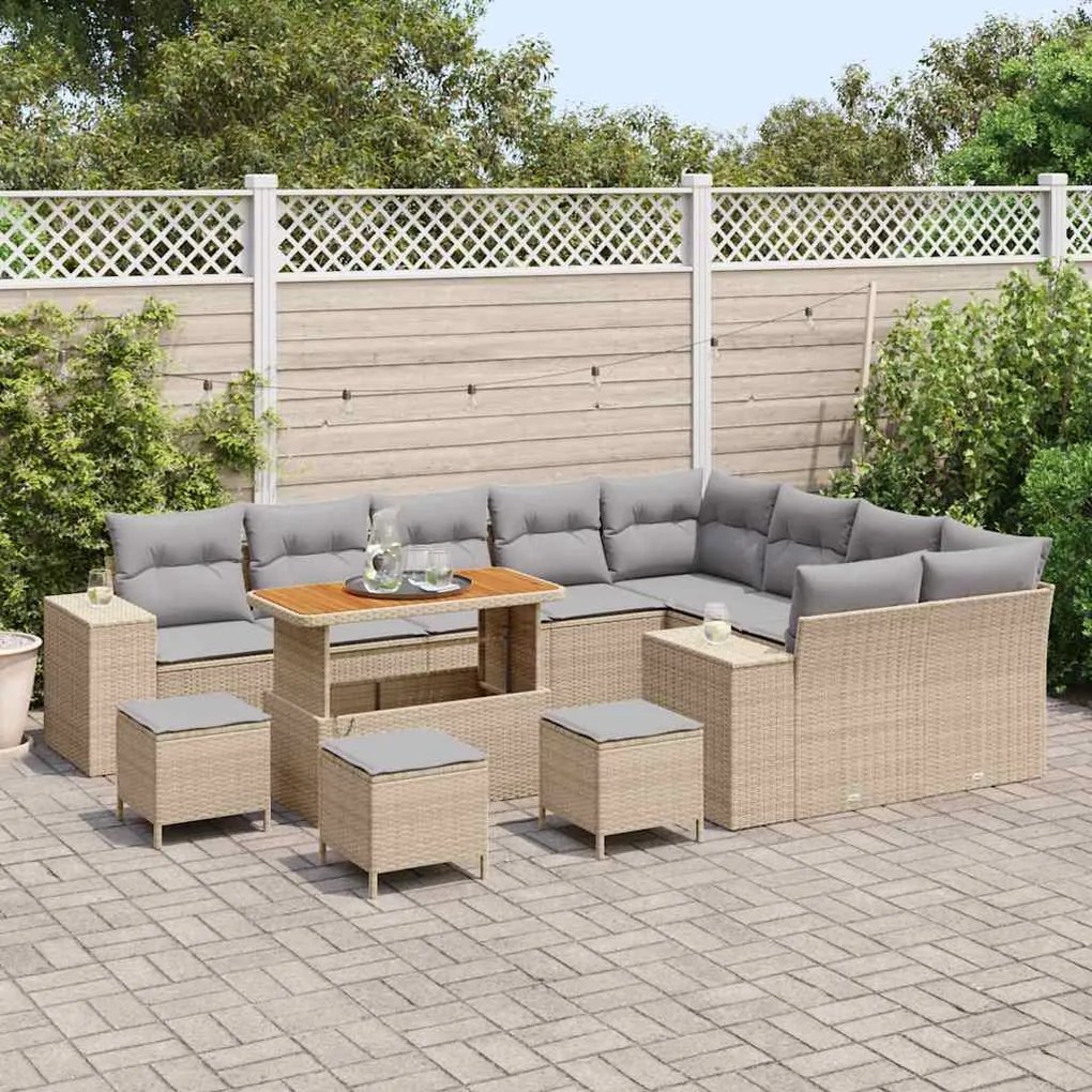 vidaXL Σετ Καναπέ Κήπου Ρυθμιζόμενο ύψος 13 pcs Μπεζ συνθετικό ρατάν