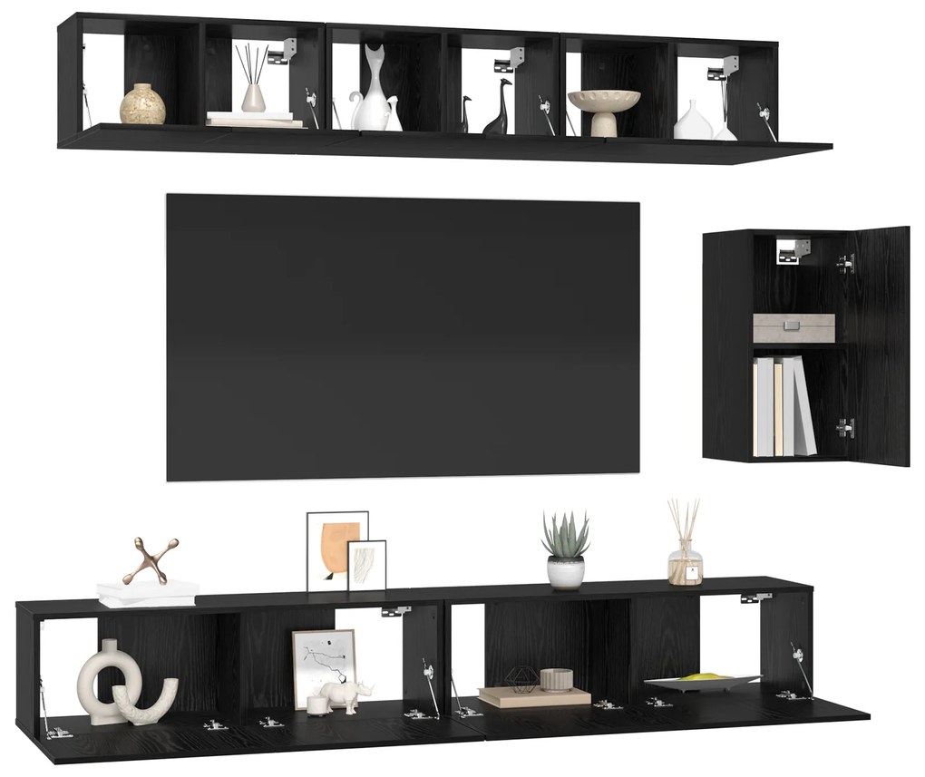 vidaXL Σετ επίπλου τηλεόρασης 6 pcs Μαύρη Δρυς 100 x 30 x 30 εκ