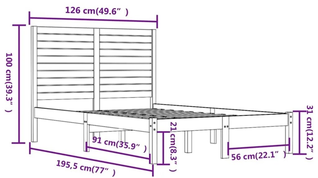 Πλαίσιο Κρεβατιού Μαύρο 120 x 190 εκ. Μασίφ Ξύλο Small Double - Μαύρο