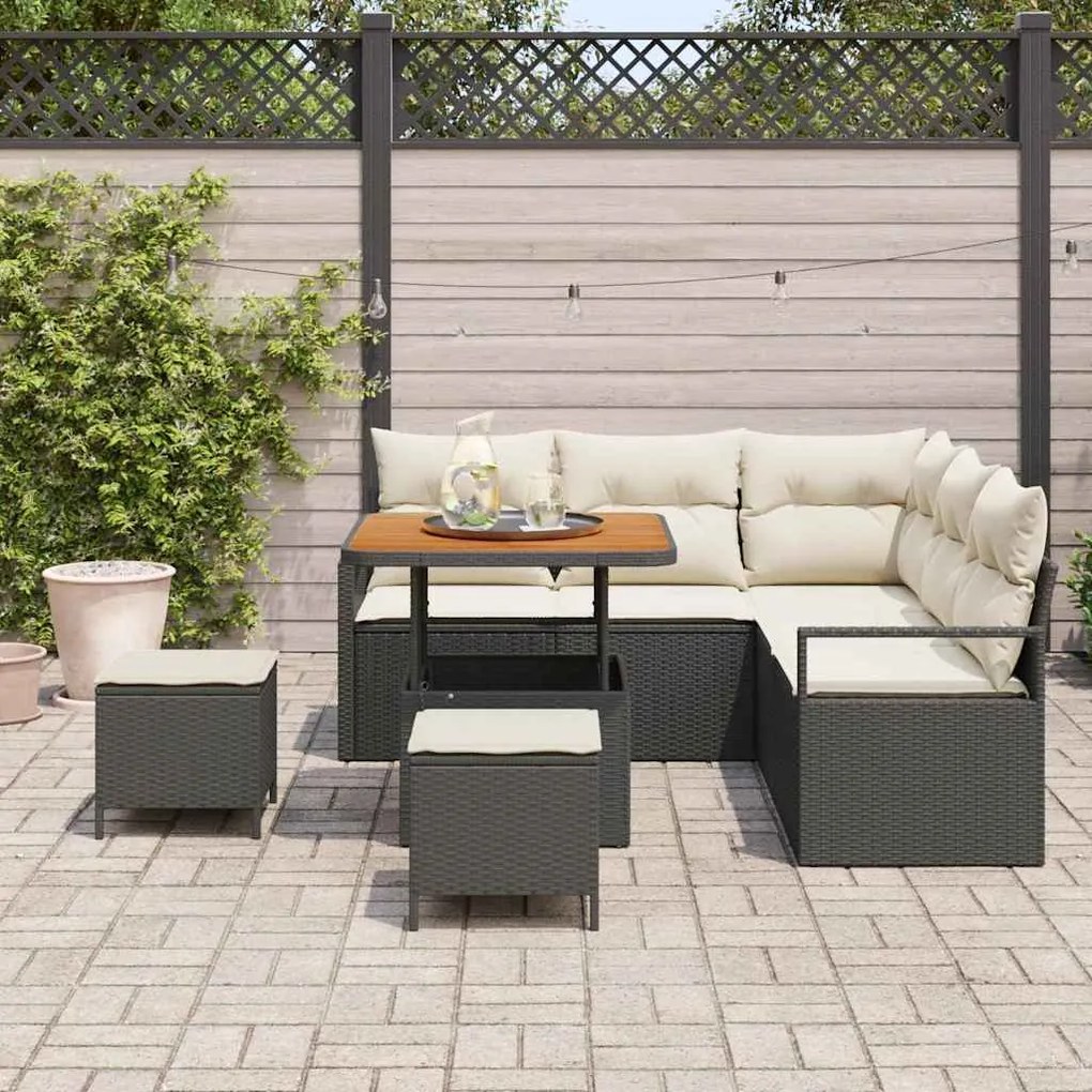 vidaXL Σετ Καναπέ Κήπου με μαξιλάρι 8 pcs Μαύρο Πολυ ράταν