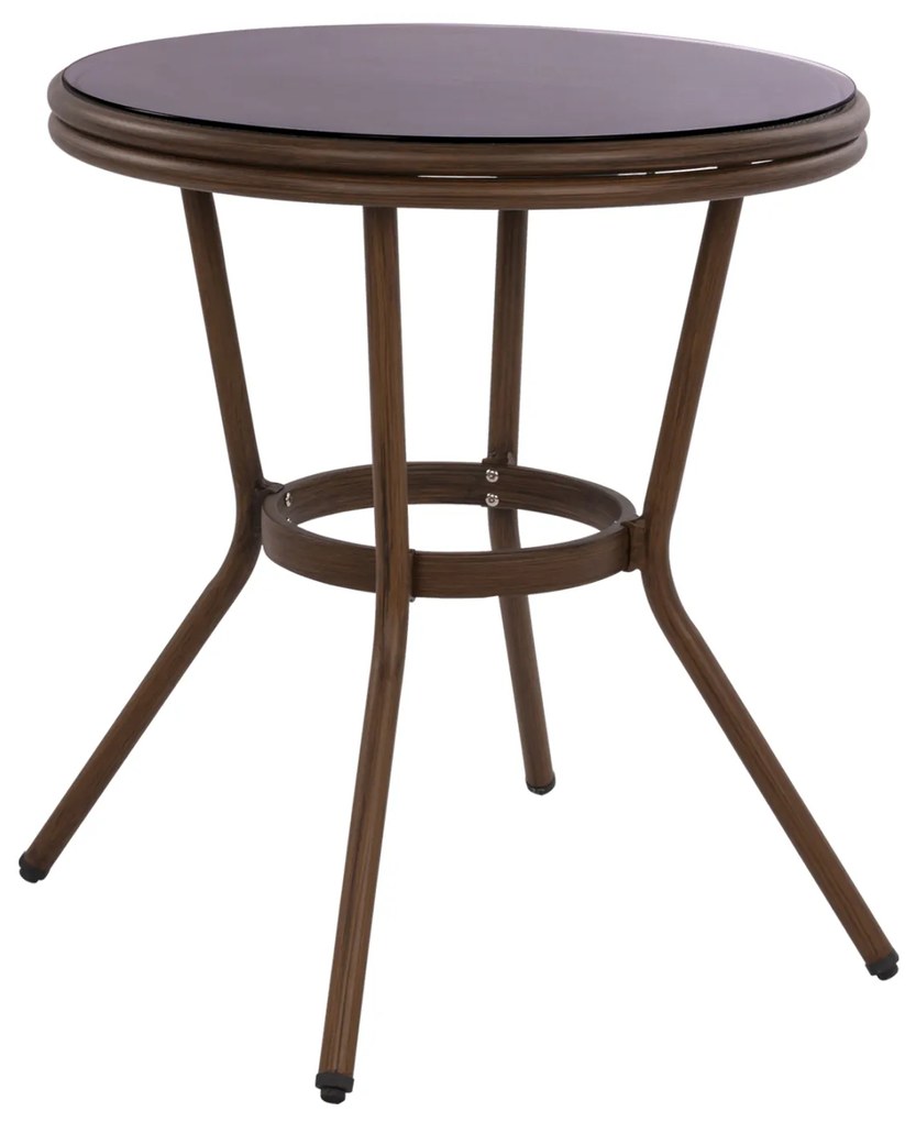 ΤΡΑΠΕΖΙ ΑΛΟΥΜΙΝΙΟΥ MOSES Φ70x76 εκ. BAMBOO LOOK HM5532.03 ΚΑΦΕ ΜΕ ΓΥΑΛΙ