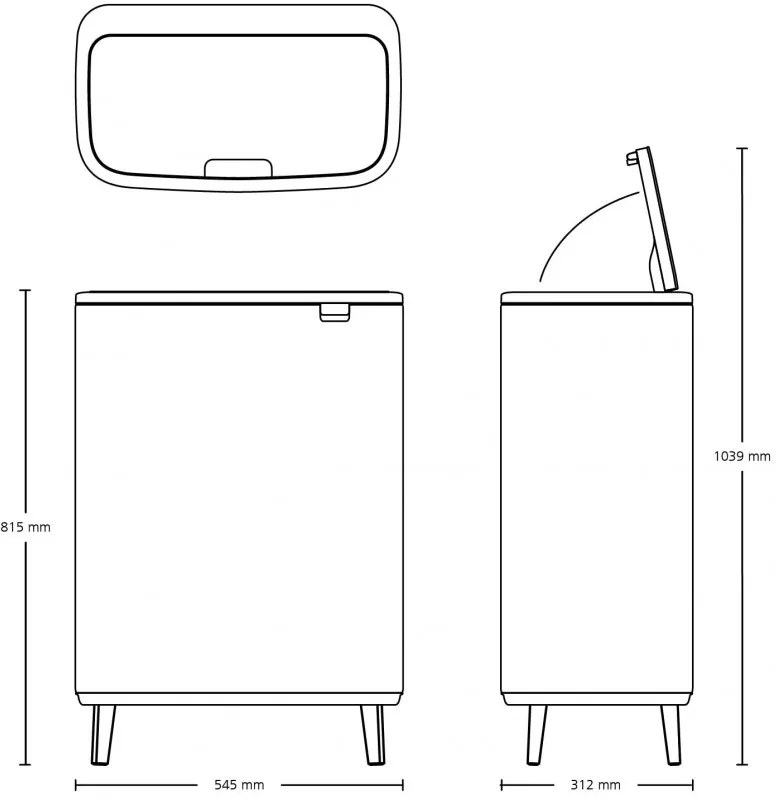 Κάδος απορριμμάτων Brabantia Bo Touch Hi 60L, Ματ Μαύρο