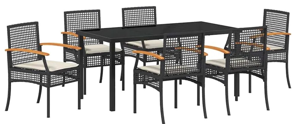 vidaXL Σέτ φαγητού για κήπο 7 pcs Μαύρο συνθετικό ρατάν