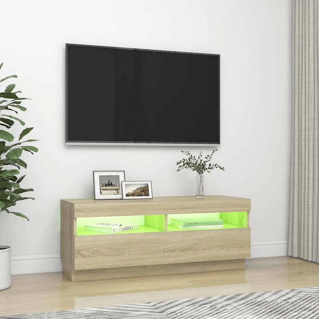 vidaXL Έπιπλο Τηλεόρασης με Φωτισμό LED Sonoma Δρυς 100 x 35 x 40 εκ.