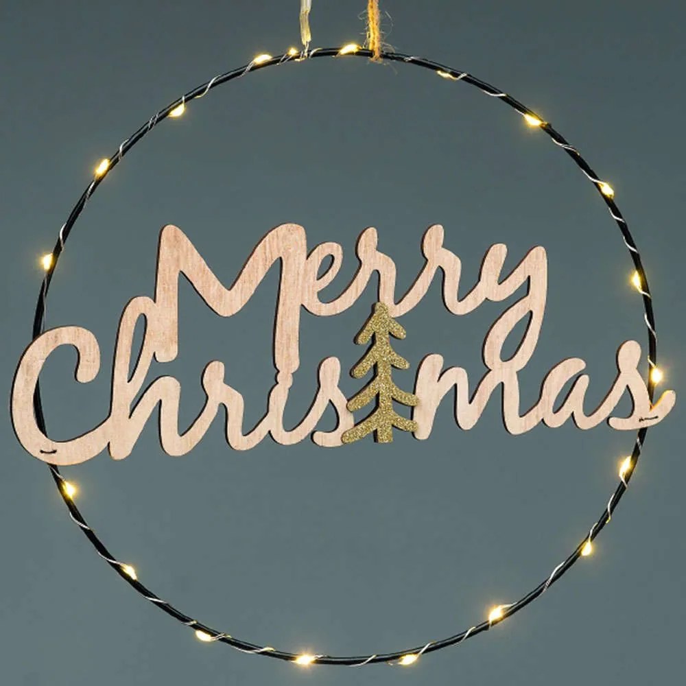 Χριστουγεννιάτικο Διακοσμητικό Κρεμαστό Merry Christmas Tree Led X062019260 Φ26cm 30cm Με Μπαταρίες Multi Aca