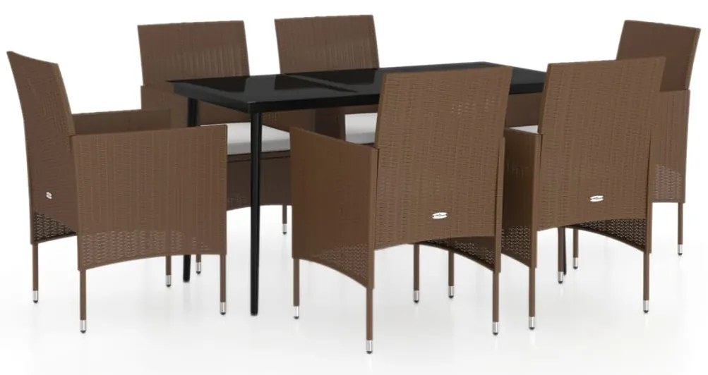 vidaXL Σετ Τραπεζαρίας Κήπου 7 Τεμαχίων Καφέ &amp; Μαύρο με Μαξιλάρια