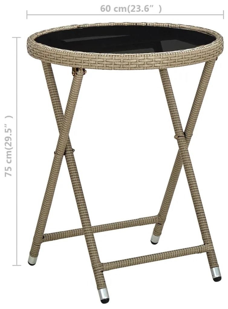 vidaXL Τραπέζι Βοηθητικό Μπεζ 60 εκ. Συνθετικό Ρατάν / Ψημένο Γυαλί