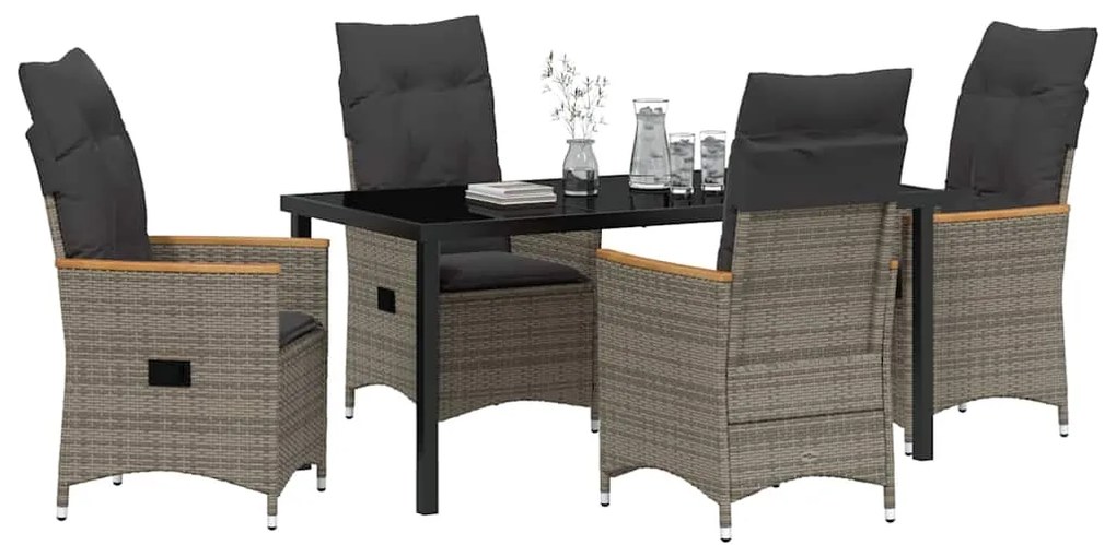 vidaXL Σέτ φαγητού για κήπο με μαξιλάρι 5 pcs Γκρι συνθετικό ρατάν