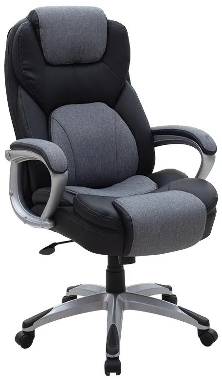 Καρέκλα γραφείου διευθυντή Lockie με PU μαύρο-ύφασμα γκρι 63.5x76.7x122.5 εκ.