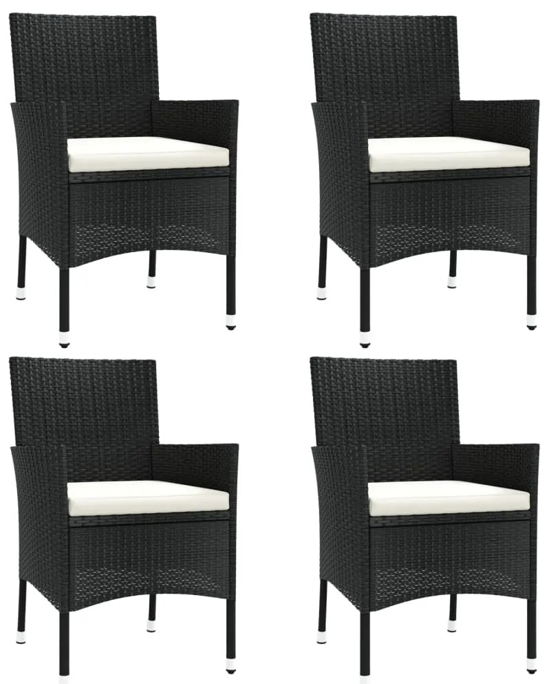 vidaXL Καρέκλες Εξωτερ. Χώρου 4 τεμ. Μαύρες Συνθ. Ρατάν με Μαξιλάρια