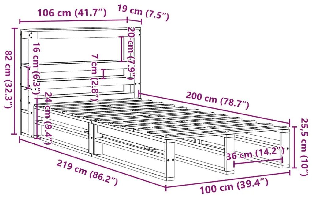 Σκελετός Κρεβατιού Χωρίς Στρώμα 100x200 εκ. Μασίφ Πεύκο - Καφέ