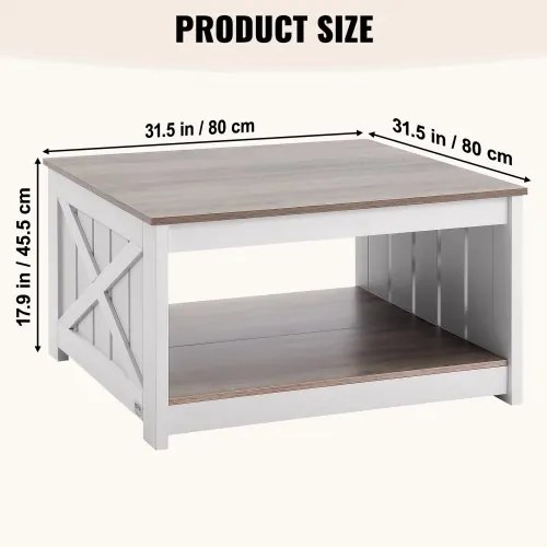 VEVOR 31.5&quot; Farmhouse Coffee Table Square Table with Open Storage Compartment