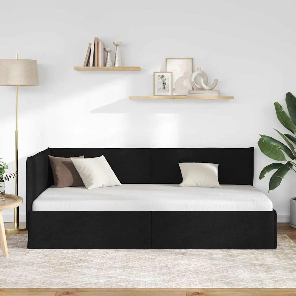 vidaXL Κρεβάτι Γωνίας με κεφαλάρι Μαύρο 100 x 200 cm ύφασμα
