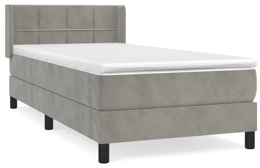 Κρεβάτι Boxspring με Στρώμα Ανοιχτό Γκρι 90x200 εκ. Βελούδινο - Γκρι