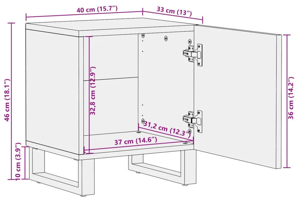 Κομοδίνο 40 x 34 x 46 εκ. από Μασίφ Ξύλο Ακακίας - Καφέ