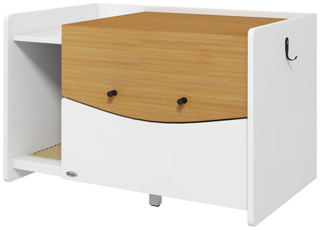 PawHut Έπιπλο Κρυψώνας για Γάτες, Συρταρωτό, Σχεδιασμός Ντουλαπιού, Δίσκος Απορριμμάτων, 78x50x51cm, Δρυς/Λευκό