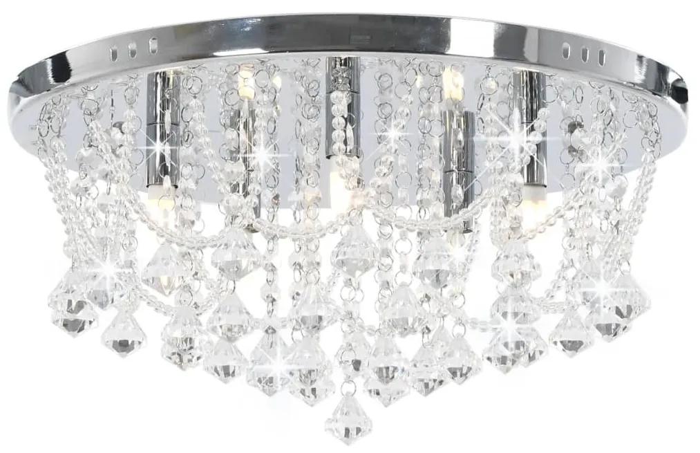 Φωτιστικό Οροφής Στρογγυλό Ασημί με Κρυσταλλινές Χάντρες 4 x G9 - Ασήμι