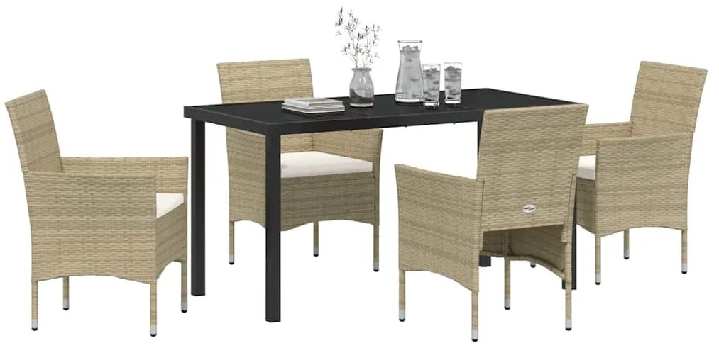 vidaXL Σέτ φαγητού για κήπο με μαξιλάρι 5 pcs Μπεζ Πολυ ράταν