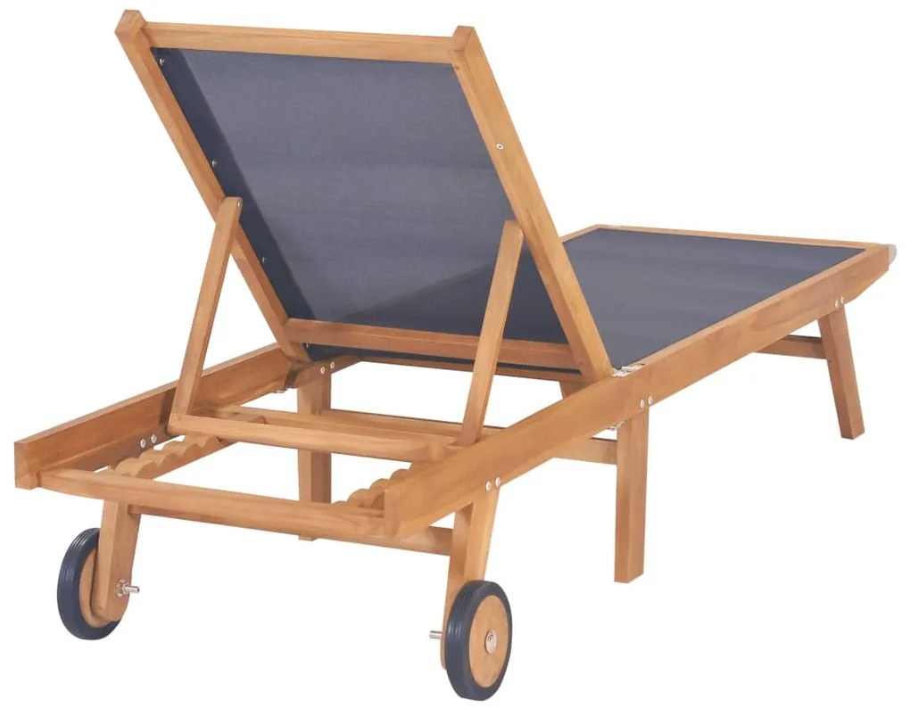 vidaXL Ξαπλώστρες Πτυσσόμενες 2 τεμ. από Μασίφ Teak/Textilene με Ρόδες