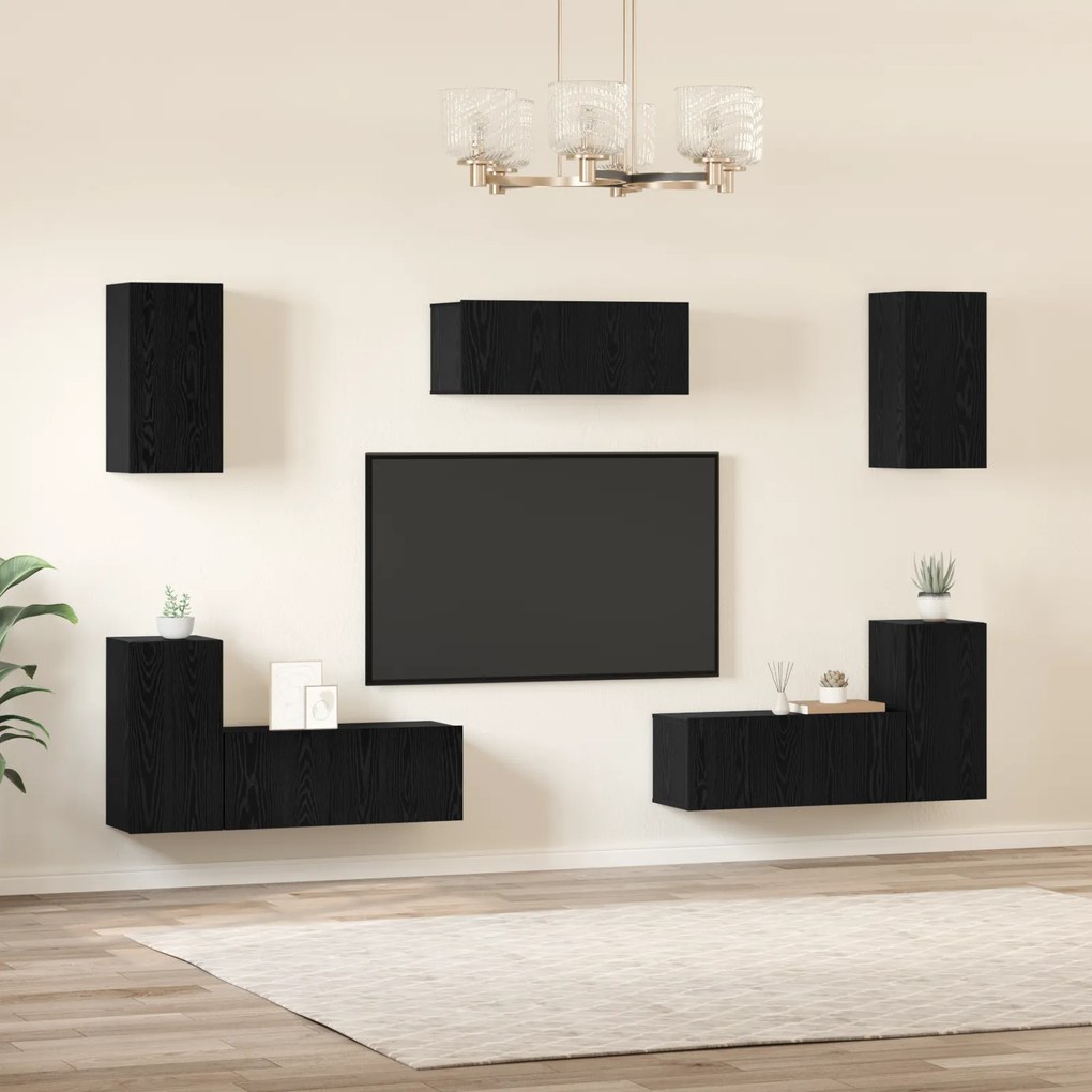 vidaXL Σετ επίπλου τηλεόρασης 7 pcs Μαύρη δρυς Επεξεργασμένο ξύλο