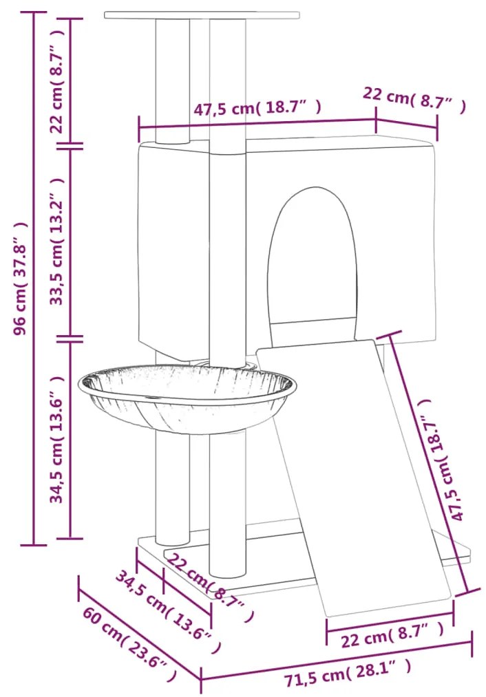 vidaXL Γατόδεντρο Σκούρο Γκρι 96 εκ. με Στύλους Ξυσίματος από Σιζάλ