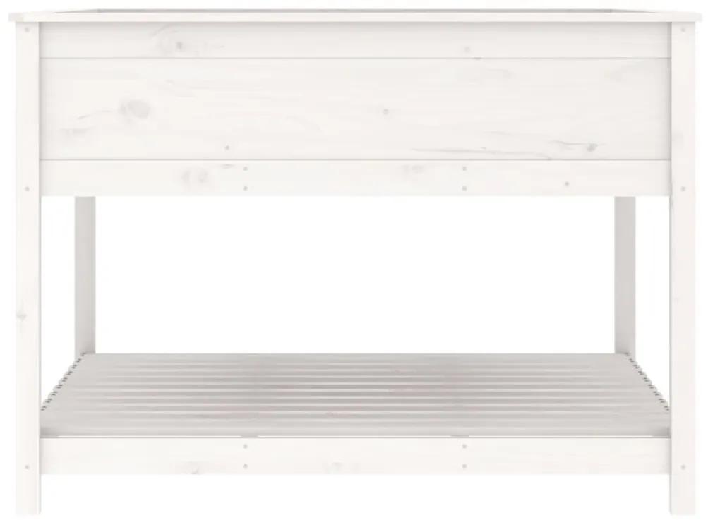 Ζαρντινιέρα με Ράφι Λευκή 111,5x111,5x81 εκ. Μασίφ Ξύλο Πεύκου - Λευκό